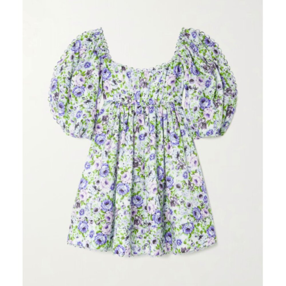 ZIMMERMANN + Net Sustain Scalloped Pleated Floral-print Organic Linen Mini Dress